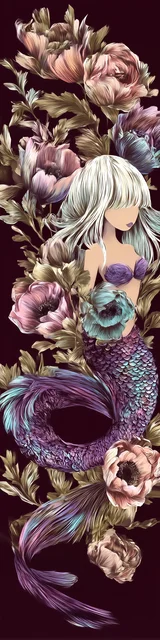 Free mermaid bookmark featuring a maroon floral mermaid